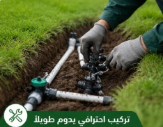 فني يقوم بتركيب شبكة الري بالرياض باستخدام أنابيب ري حديثة